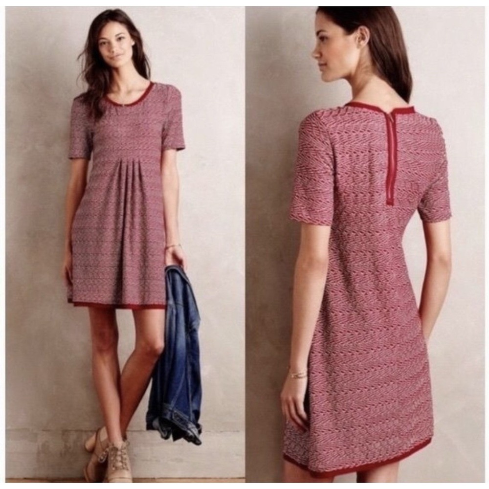 Anthropologie Maeve Womens Dora Zig Zag Striped Shift Dress sz XS Twee Office